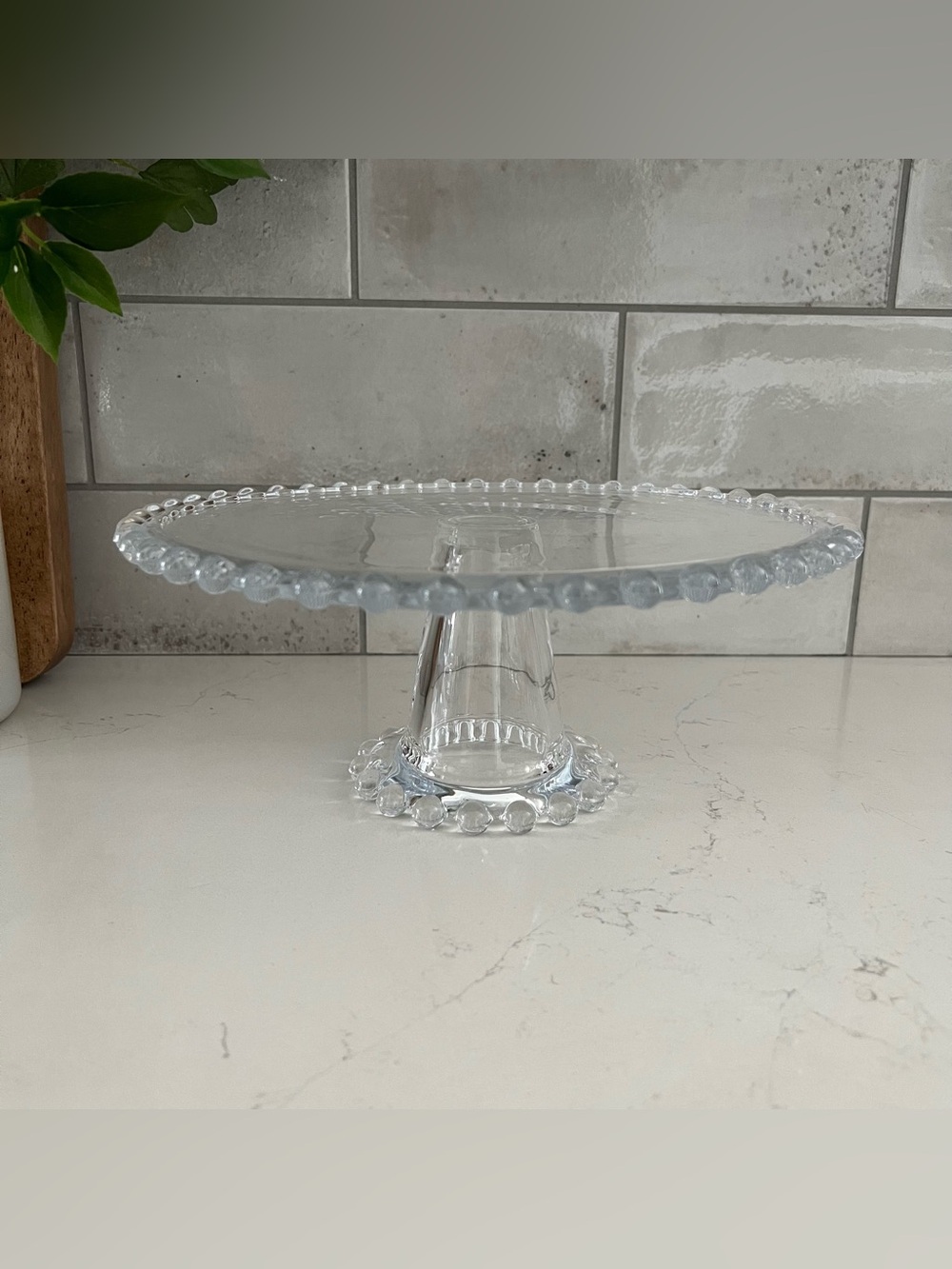 CANDLEWICK Style Clear Glass Beaded Cake Stand